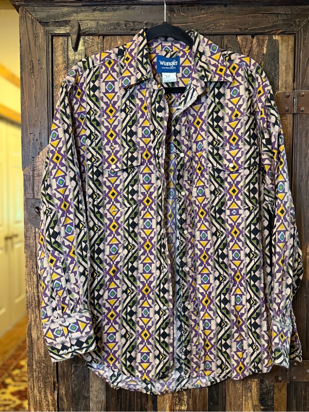 Wrangler Western Pearl Snap Shirt Mens M Southwestern Geometric Cowboy Rodeo